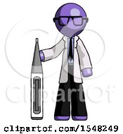 Poster, Art Print Of Purple Doctor Scientist Man Standing With Large Thermometer