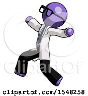 Poster, Art Print Of Purple Doctor Scientist Man Running Away In Hysterical Panic Direction Left