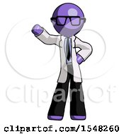 Purple Doctor Scientist Man Waving Right Arm With Hand On Hip