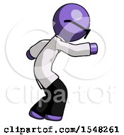 Purple Doctor Scientist Man Sneaking While Reaching For Something