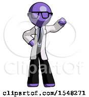 Purple Doctor Scientist Man Waving Left Arm With Hand On Hip