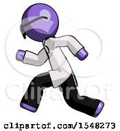 Purple Doctor Scientist Man Running Fast Left