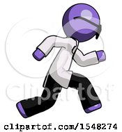 Poster, Art Print Of Purple Doctor Scientist Man Running Fast Right
