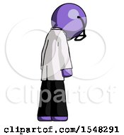 Poster, Art Print Of Purple Doctor Scientist Man Depressed With Head Down Back To Viewer Right