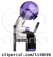 Purple Doctor Scientist Man Using Laptop Computer While Sitting In Chair View From Side