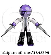Poster, Art Print Of Purple Doctor Scientist Man Two Sword Defense Pose
