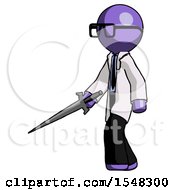 Poster, Art Print Of Purple Doctor Scientist Man With Sword Walking Confidently