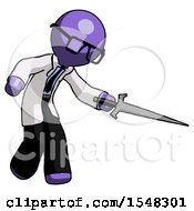 Purple Doctor Scientist Man Sword Pose Stabbing Or Jabbing