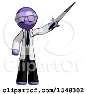 Purple Doctor Scientist Man Holding Sword In The Air Victoriously