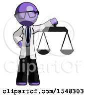 Poster, Art Print Of Purple Doctor Scientist Man Holding Scales Of Justice