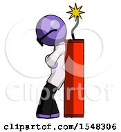 Purple Doctor Scientist Man Leaning Against Dynimate Large Stick Ready To Blow