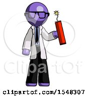Purple Doctor Scientist Man Holding Dynamite With Fuse Lit