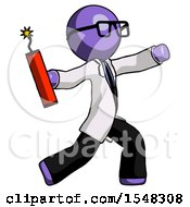 Poster, Art Print Of Purple Doctor Scientist Man Throwing Dynamite