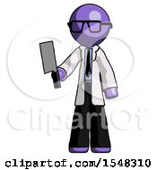 Poster, Art Print Of Purple Doctor Scientist Man Holding Meat Cleaver