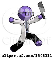 Poster, Art Print Of Purple Doctor Scientist Man Psycho Running With Meat Cleaver