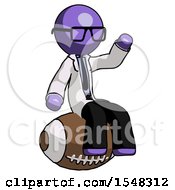 Poster, Art Print Of Purple Doctor Scientist Man Sitting On Giant Football