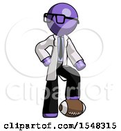 Poster, Art Print Of Purple Doctor Scientist Man Standing With Foot On Football