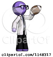 Purple Doctor Scientist Man Holding Football Up