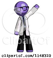 Purple Doctor Scientist Man Waving Emphatically With Left Arm