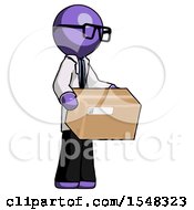 Purple Doctor Scientist Man Holding Package To Send Or Recieve In Mail
