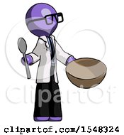 Purple Doctor Scientist Man With Empty Bowl And Spoon Ready To Make Something