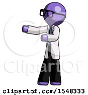 Purple Doctor Scientist Man Presenting Something To His Right