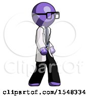 Poster, Art Print Of Purple Doctor Scientist Man Walking Turned Right Front View