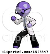 Purple Doctor Scientist Man Martial Arts Defense Pose Left