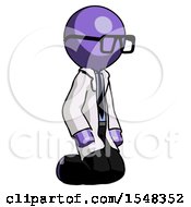 Purple Doctor Scientist Man Kneeling Angle View Right