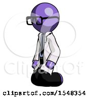 Purple Doctor Scientist Man Kneeling Angle View Left