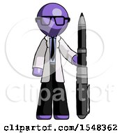 Purple Doctor Scientist Man Holding Large Pen