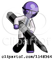 Purple Doctor Scientist Man Writing With A Really Big Pen