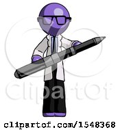 Purple Doctor Scientist Man Posing Confidently With Giant Pen