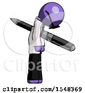 Purple Doctor Scientist Man Impaled Through Chest With Giant Pen