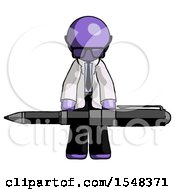 Poster, Art Print Of Purple Doctor Scientist Man Weightlifting A Giant Pen
