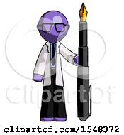 Poster, Art Print Of Purple Doctor Scientist Man Holding Giant Calligraphy Pen