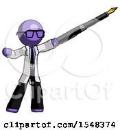 Poster, Art Print Of Purple Doctor Scientist Man Pen Is Mightier Than The Sword Calligraphy Pose