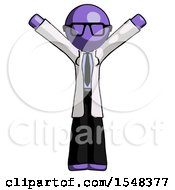 Poster, Art Print Of Purple Doctor Scientist Man With Arms Out Joyfully