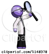 Poster, Art Print Of Purple Doctor Scientist Man Inspecting With Large Magnifying Glass Facing Up