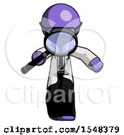 Poster, Art Print Of Purple Doctor Scientist Man Looking Down Through Magnifying Glass