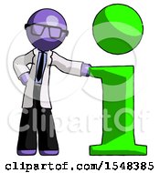 Poster, Art Print Of Purple Doctor Scientist Man With Info Symbol Leaning Up Against It