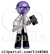 Poster, Art Print Of Purple Doctor Scientist Man With Sledgehammer Standing Ready To Work Or Defend