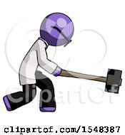 Poster, Art Print Of Purple Doctor Scientist Man Hitting With Sledgehammer Or Smashing Something
