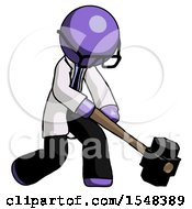 Poster, Art Print Of Purple Doctor Scientist Man Hitting With Sledgehammer Or Smashing Something At Angle