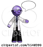 Poster, Art Print Of Purple Doctor Scientist Man With Word Bubble Talking Chat Icon