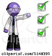Poster, Art Print Of Purple Doctor Scientist Man Standing By List Of Checkmarks
