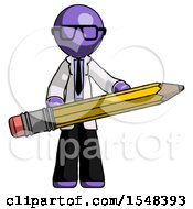 Poster, Art Print Of Purple Doctor Scientist Man Writer Or Blogger Holding Large Pencil