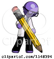 Poster, Art Print Of Purple Doctor Scientist Man Writing With Large Pencil