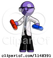 Poster, Art Print Of Purple Doctor Scientist Man Red Pill Or Blue Pill Concept
