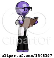 Purple Doctor Scientist Man Reading Book While Standing Up Facing Away